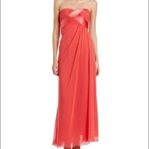 ABS Allen Schwartz Coral Chiffon Strapless Gown